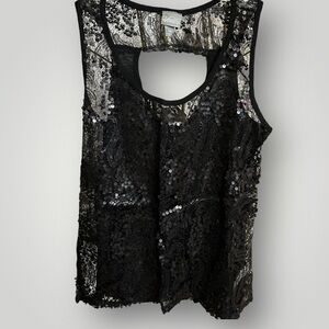 Vanity Black Lace Sequin Top- NWOT Size M